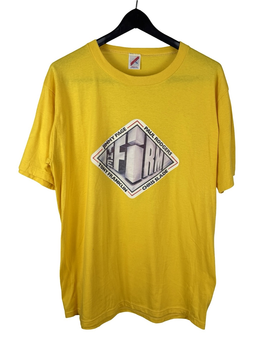Vintage 1980s Jimmy Page Paul Rodgers The Firm Band Yellow Shirt Size XL